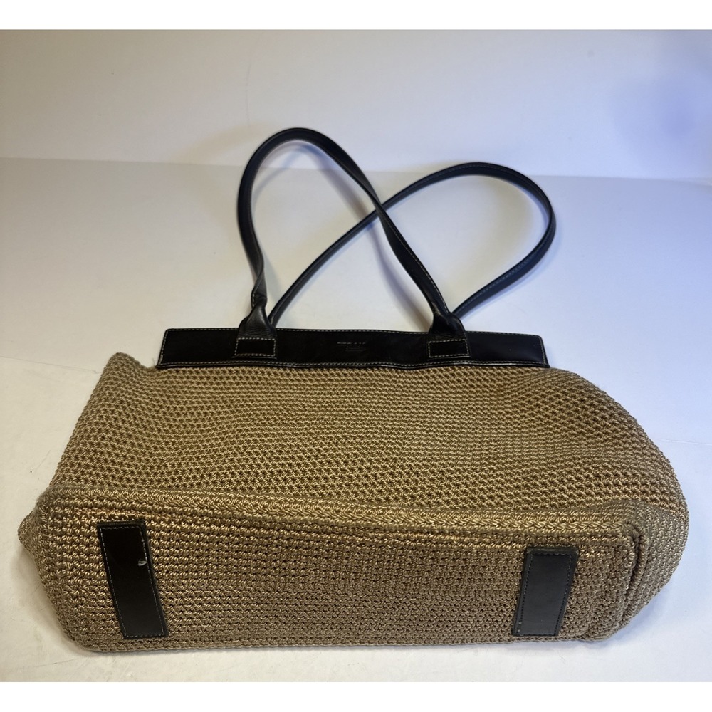 The Sak Knit‎ Crochet Kahki Handbag Brown Leather Trim